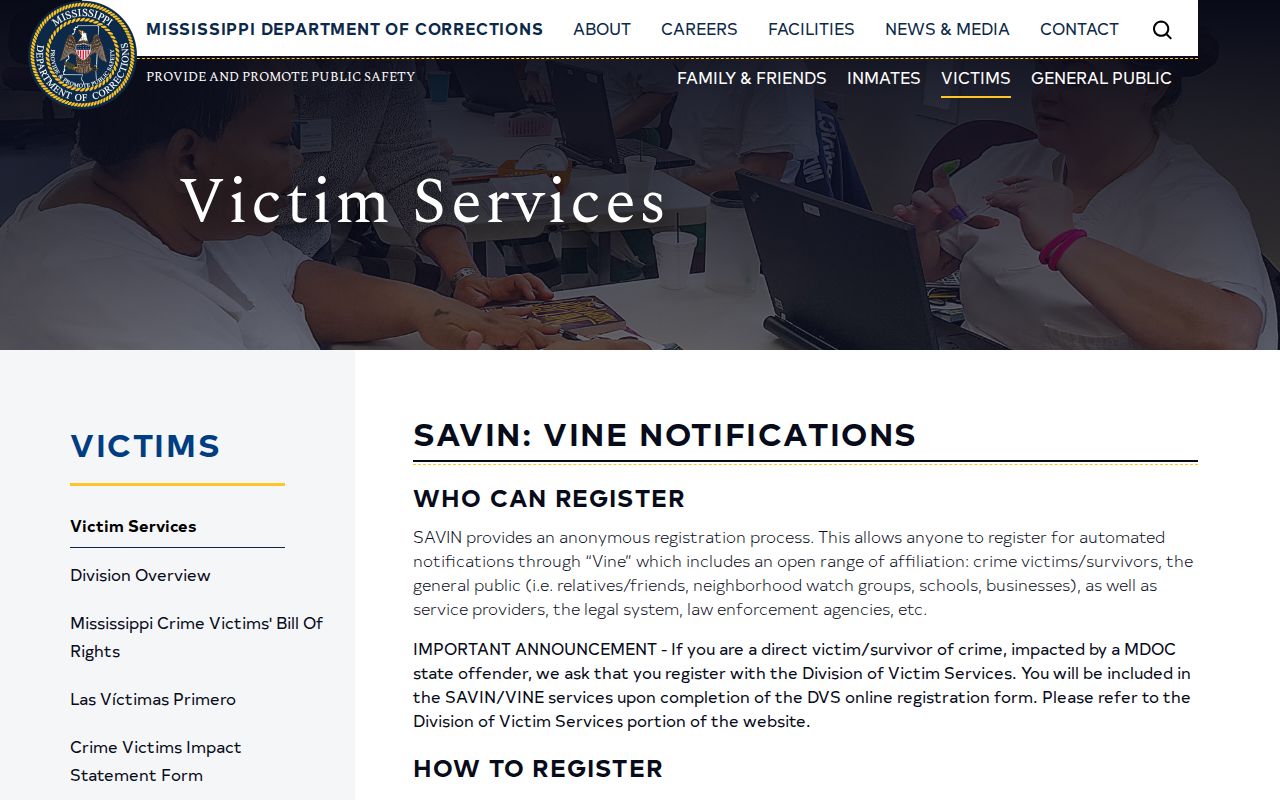 Mississippi SAVIN VINE information for Clay County release alerts